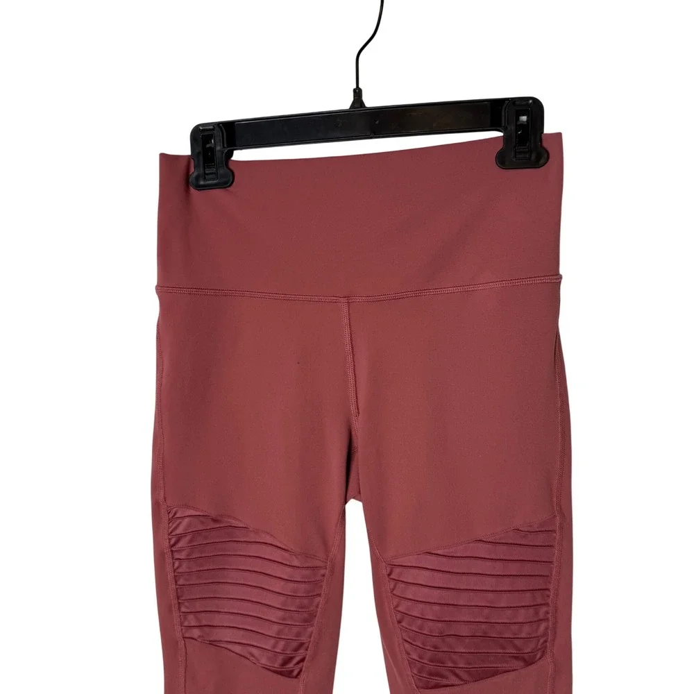 Alo Yoga High Waist Moto Leggings Women Size L Ribbed‎ Mesh Activewear Pants